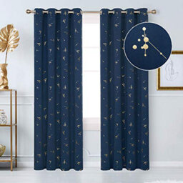 Deconovo Blackout Eyelet Curtains, Gold Printed Constellation Curtains For Living Room, 46 X 90 Inch (W X L), Navy Blue, 2 Panels - thumbnail 2