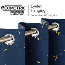Deconovo Blackout Eyelet Curtains, Gold Printed Constellation Curtains For Living Room, 46 X 90 Inch (W X L), Navy Blue, 2 Panels - thumbnail 4