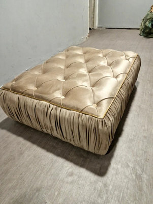 Stratus Interiors Ambassador Sofa Chesterfield Toronto Metal Trim Fabric - Frill Design - Footstool - Gold Trim - image 1