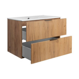 Heze Furniture Flow Wall-Mounted 2 Bathroom Vanity Cabinets Set With Basin 80 Cm - Gold Craft Oak - thumbnail 6