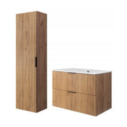 Heze Furniture Flow Wall-Mounted 2 Bathroom Vanity Cabinets Set With Basin 80 Cm - Gold Craft Oak - thumbnail 2