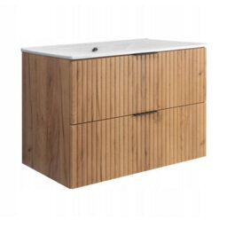 Heze Furniture Flow Wall-Mounted 2 Bathroom Vanity Cabinets Set With Basin 80 Cm - Gold Craft Oak - thumbnail 5