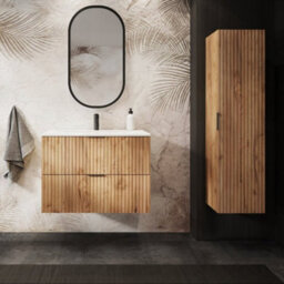 Heze Furniture Flow Wall-Mounted 2 Bathroom Vanity Cabinets Set With Basin 80 Cm - Gold Craft Oak