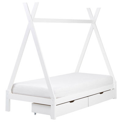 Beliani Kids Bed With Drawers Teepee Pine Wood Devay 90 X 200 Cm (Eu Single) White - image 1