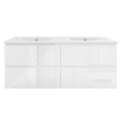 Sline 1200mm Wall-Hung Gloss White Bathroom Vanity Unit With Integrated Sink,4 Soft-Close Drawers For Storage - image 1