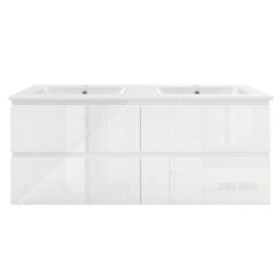Sline 1200mm Wall-Hung Gloss White Bathroom Vanity Unit With Integrated Sink,4 Soft-Close Drawers For Storage - thumbnail 1