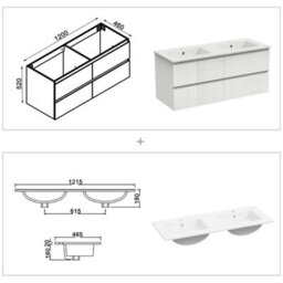 Sline 1200mm Wall-Hung Gloss White Bathroom Vanity Unit With Integrated Sink,4 Soft-Close Drawers For Storage - thumbnail 2