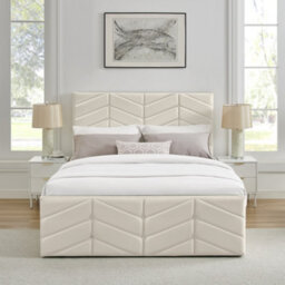Ecasa Mateo Cream Plush Velvet Fabric King Size 5Ft Bed Frame With Ottoman Storage - thumbnail 3