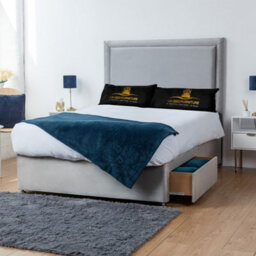 UKBEDFURNITURE Ascot Silver Plush Divan Bed With 2 Foot End Drawers & 26 Inch Headboard - thumbnail 1
