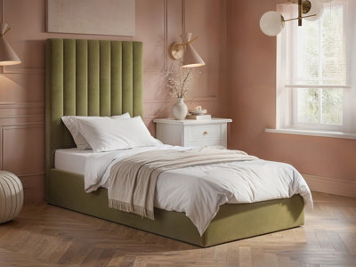 Flair Everley Single Ottoman Bed Green Velvet - image 1