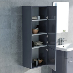 Nes Home 350mm Grey Wall Hung Tall Storage Cabinet With Adjustable Shelves - thumbnail 2