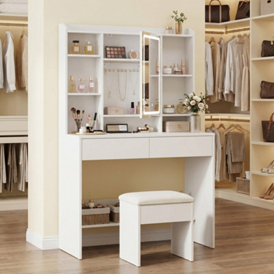 Ledrem Vanity Desk With Lighted Mirror, Dressing Table With Adjustable Shelves, Modern, White - image 1