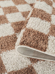 Chester Living Room Shaggy Area Rug Modern - Contemporary Checkered Design - Hallway Runner Indoor Rug Terracotta 60X220 Cm - thumbnail 3