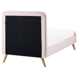 Wyld And Coco Slatted Bed Frame Pastel Pink Velvet 3Ft Single Eu Modern - Oak Legs, Buttoned Headboard - thumbnail 5