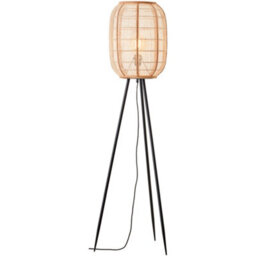 Loops 1325mm Floor Lamp - Natural Linen Bamboo & Matt Black Modern Handmade Wood - Standing Led Light Base
