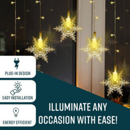 Globrite Star Curtain Light 104 Led Warm White - Plug-In Window Fairy Lights With 8 Modes & Remote Control For Festive Décor - thumbnail 2