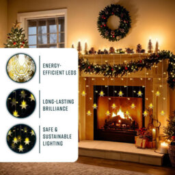Globrite Star Curtain Light 104 Led Warm White - Plug-In Window Fairy Lights With 8 Modes & Remote Control For Festive Décor - thumbnail 3