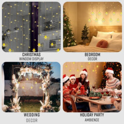 Globrite Star Curtain Light 104 Led Warm White - Plug-In Window Fairy Lights With 8 Modes & Remote Control For Festive Décor - thumbnail 4