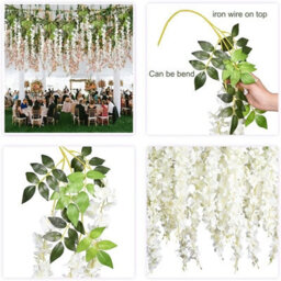 Living And Home Set Of 12 White Artificial Hanging Flowers Simulation Wisteria Flowers Wedding Decor - thumbnail 6