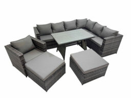 Fimous Rattan Garden Furniture Patio Furniture Sets With Dining Table Chair 2 Big Stools Dark Grey Mixed - thumbnail 1