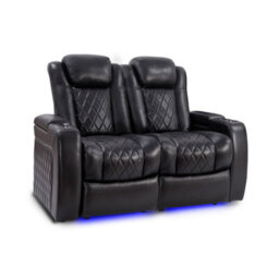 Valencia Tuscany Slim Home Theater Seating Row Of 2 Loveseat Midnight Black Nappa Leather Power Recliner - thumbnail 1