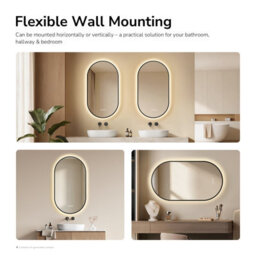 Emke Oval Led Bathroom Mirror 50 X 90Cm, Matte Black Aluminium Frame, 3 Colour Temperatures, Dimmable, Anti-Fog, Touch Control - thumbnail 7