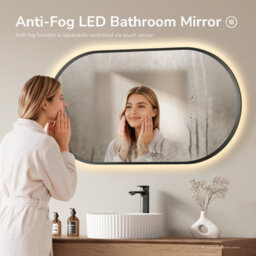 Emke Oval Led Bathroom Mirror 50 X 90Cm, Matte Black Aluminium Frame, 3 Colour Temperatures, Dimmable, Anti-Fog, Touch Control - thumbnail 2