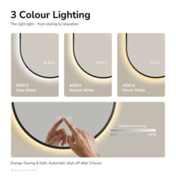 Emke Oval Led Bathroom Mirror 50 X 90Cm, Matte Black Aluminium Frame, 3 Colour Temperatures, Dimmable, Anti-Fog, Touch Control - thumbnail 3
