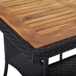 Berkfield Outdoor Dining Table Black Poly Rattan And Solid Acacia Wood - thumbnail 3