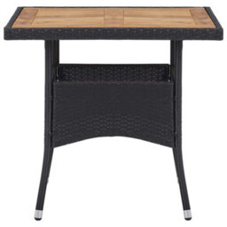 Berkfield Outdoor Dining Table Black Poly Rattan And Solid Acacia Wood - thumbnail 2