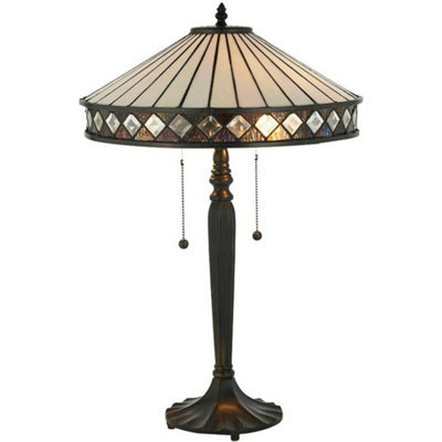 Dark Bronze Table Lamp - Diamond Shaped Detailling - 2 X 60W E27 Gls Required - image 1