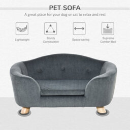 Pawhut Dog Sofa Bed W/ Soft Cushion For Xs Size Dogs - Grey - thumbnail 4