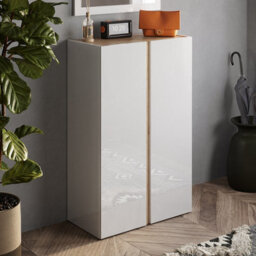 FurniComp LTD Furnicomp Chelsea 2 Door White Gloss And Cadiz Oak Large 25 Pair Shoe Storage Cupboard
