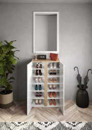 FurniComp LTD Furnicomp Chelsea 2 Door White Gloss And Cadiz Oak Large 25 Pair Shoe Storage Cupboard - thumbnail 2