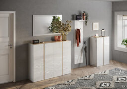 FurniComp LTD Furnicomp Chelsea 2 Door White Gloss And Cadiz Oak Large 25 Pair Shoe Storage Cupboard - thumbnail 3