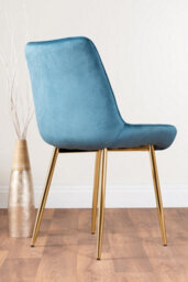 Furniturebox Giovani Rectangular 4 Seat White High Gloss Unique Halo Base Dining Table Grey Glass Top 4 Blue Velvet Gold Leg Pesaro Chairs - thumbnail 8