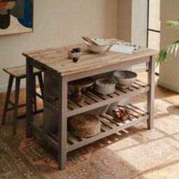 Statement Furniture Florence Truffle Breakfast Bar Kitchen Island With Shelves - thumbnail 1
