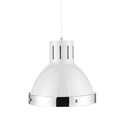 Orsina White Finish Chrome Pendant Light, Dome Shaded Hanging Light, Ceiling Drop Lamp, Sturdy Overhead Lighting