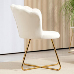 Cream Modern Accent Chair, Velvet Armchair With Lotus Backrest - thumbnail 4