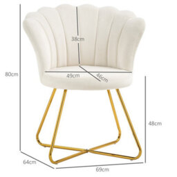 Cream Modern Accent Chair, Velvet Armchair With Lotus Backrest - thumbnail 2