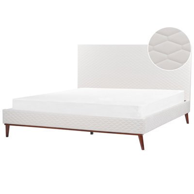 Beliani Bed Velvet Bayonne 180 X 200 Cm (Eu Super King) Off-White - image 1