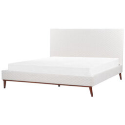 Beliani Bed Velvet Bayonne 180 X 200 Cm (Eu Super King) Off-White - thumbnail 4