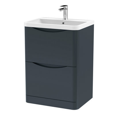 Balterley Dunwood Contemporary Bathroom Floor Standing 2 Drawer Vanity & Polymarble Basin, Dark Grey, 600mm - image 1