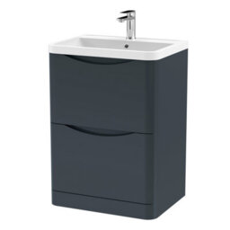 Balterley Dunwood Contemporary Bathroom Floor Standing 2 Drawer Vanity & Polymarble Basin, Dark Grey, 600mm - thumbnail 1