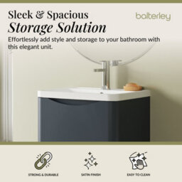 Balterley Dunwood Contemporary Bathroom Floor Standing 2 Drawer Vanity & Polymarble Basin, Dark Grey, 600mm - thumbnail 3