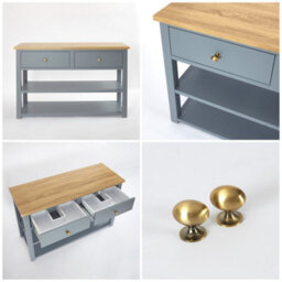 Homestylestore 1215mm Light Grey And Oak Bathroom Vanity Unit With Square Countertop Basins And Gold Round Handles - thumbnail 3