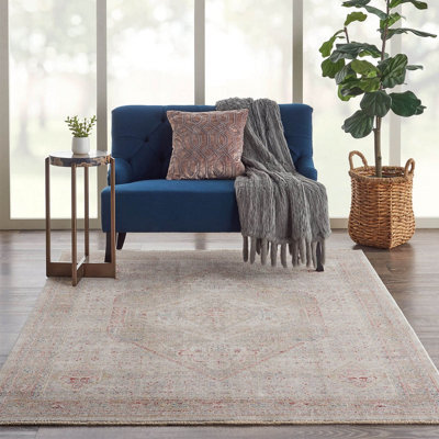 Beige Grey Traditional Bordered Geometric Easy To Clean Rug For Living Room And Bedroom-239Cm X 310Cm