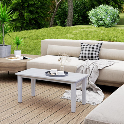 Outsunny Hdpe Rectangle Garden Coffee Table, Slatted Outdoor Table, White - image 1