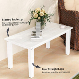 Outsunny Hdpe Rectangle Garden Coffee Table, Slatted Outdoor Table, White - thumbnail 5