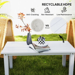 Outsunny Hdpe Rectangle Garden Coffee Table, Slatted Outdoor Table, White - thumbnail 4